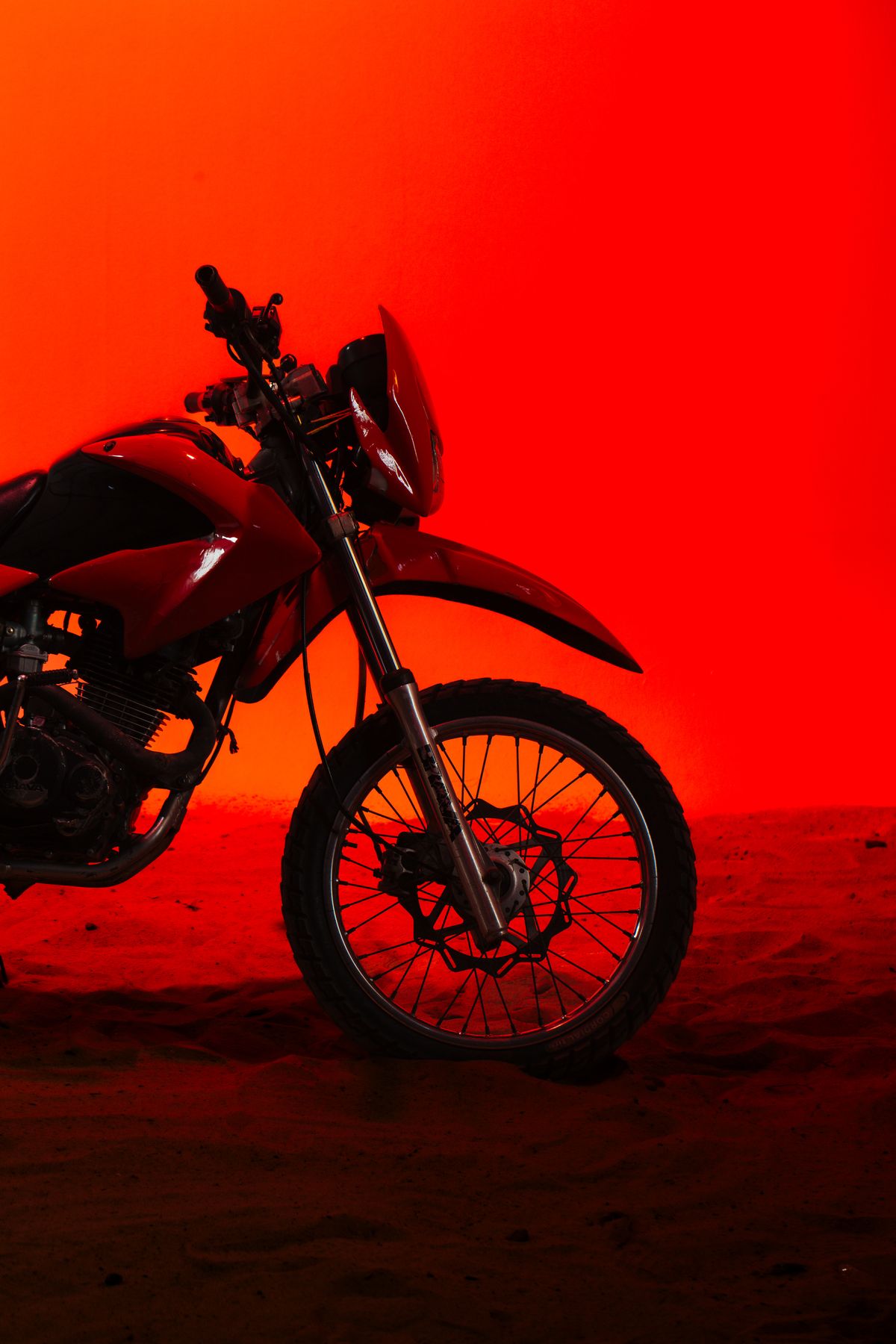 The red dirt bike alone on the set